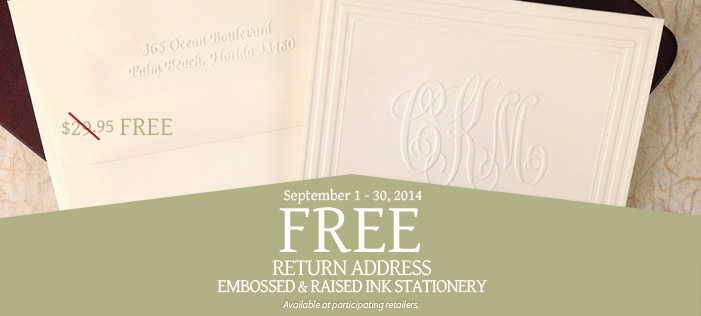 Free Return Address Embossed and Raised Ink Stationery